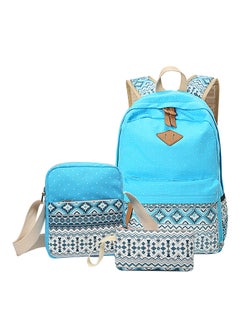 Buy New Style Printed Zipper Kids Backpack Set Blue/White in Saudi Arabia