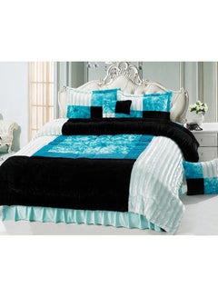 Buy 6-Piece Velour Comforter Set Velvet Blue/White/Black King in UAE