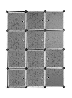 Buy 12-Cells Modular Floral Pattern Detachable Storage Cabinet Black/Clear 37x15x47cm in Saudi Arabia