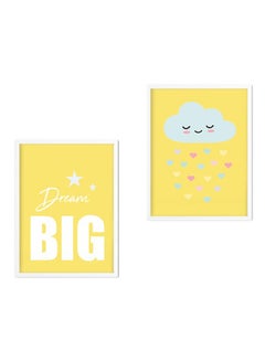 Buy 2-Piece Wall Art With Frame Yellow/Blue/White in Saudi Arabia