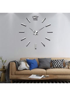 Buy 3D Wall Clock With Mirror Number Stickers Silver 39x39inch in Saudi Arabia