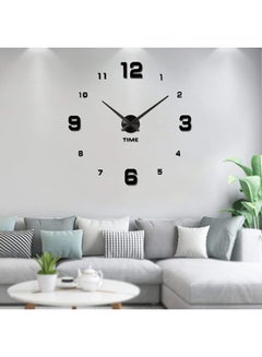 Buy 3D Wall Clock With Mirror Number Stickers Black 39x39inch in UAE