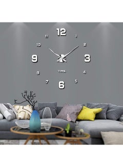 Buy 3D Wall Clock With Mirror Number Stickers Silver 39x39inch in UAE