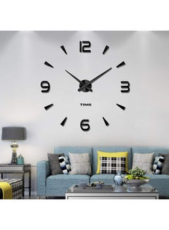 Buy 3D Wall Clock With Mirror Number Stickers Black 39x39inch in Saudi Arabia