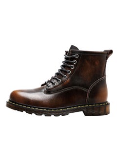 Buy Leather Lace-Up Ankle Boots Brown in UAE