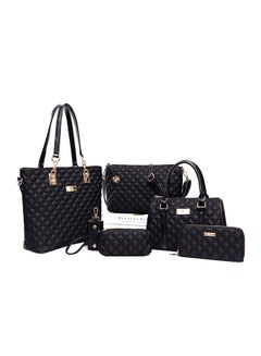 Buy 6 Piece Leather Tote Bag Set Black in Saudi Arabia