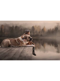 Buy Kids And Dogs Wall Art Canvas Print Multicolour 50x33x3.5cm in UAE