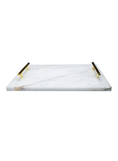 Buy Multipurpose Marble Tray With Metal Handle White/Gold 38x27x4.5cm in UAE