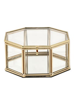 Buy Metal And Glass Multipurpose Storage Box Gold/Clear 10.5x10.5x6.5centimeter in Saudi Arabia