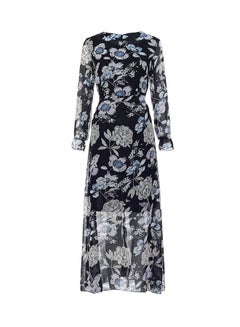Buy Floral Print Long Sleeves Maxi Dress Black in UAE