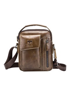 Buy Leather Zipper Crossbody Bag Brown in Saudi Arabia