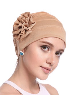 Buy Elastic Head Cover With Elegant Flower Beige in Saudi Arabia