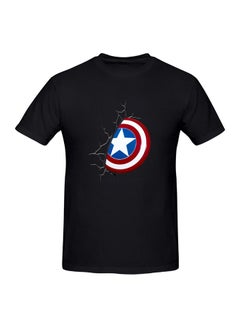 Buy Comics 3D Captain America Shield Wall Printed Cotton Short Sleeve T-Shirt Black in Saudi Arabia