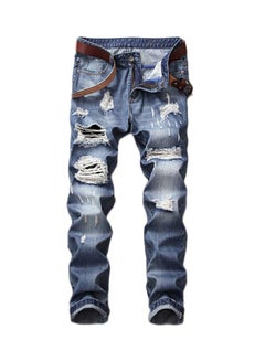 Buy Fashionable Ripped Jeans Blue in UAE