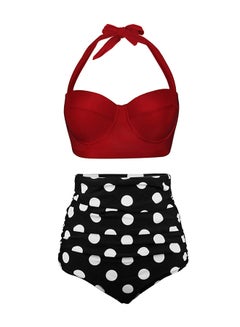 Buy Printed Tankini Beachwear Set Red/Black/White in UAE