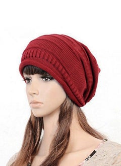 Buy Crochet Plicate Beanie Ski Cap Red in UAE