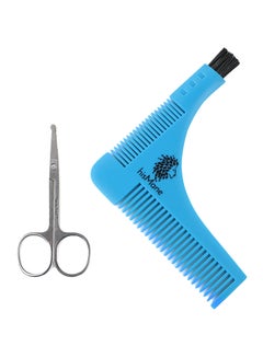 Buy Beard And Moustache Shaping And Styling Comb With Scissors Blue/Silver/Black in UAE