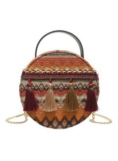 Buy Bohemian Style Round Sling Bag Yellow/Brown/Orange in Saudi Arabia