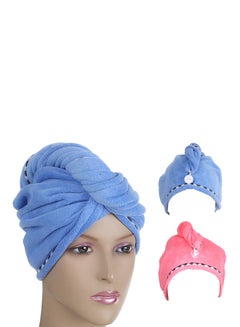 Buy 2-Piece Hair Towel Blue/Pink 200grams in Egypt