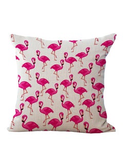 Buy Decorative Flamingo Printed Cushion Cover Pink/White/Beige 45 x 45cm in UAE