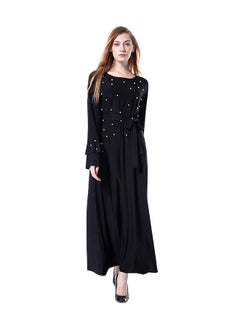 Buy Beading Flared Sleeve Round Neck Maxi Dress Black in UAE