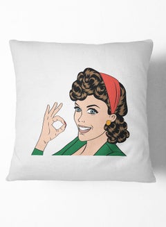 Buy Throw Pillow Girl Ok polyester White 16x16inch in UAE