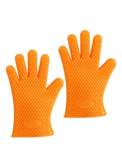 Buy Heat Resistant Silicone BBQ Gloves Orange 25cm in UAE