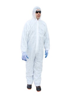 Buy Disposable 50 GSM Coverall Protective Suit With Elasticated Hood White Small in UAE