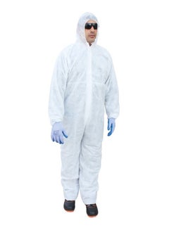 Buy Disposable 50 GSM Coverall Protective Suit With Elasticated Hood White XXXXXL in UAE
