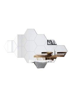 Buy 28-Piece Easy To Paste Removable And Install Hexagonal Mirror Wall Sticker Silver 12.1x10.5cm in UAE