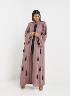 Buy Tassled Long Sleeves Abaya Purple/Black in UAE