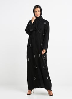 Buy Floral Sequined Abaya Black in UAE