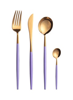 Buy 4-Piece Stainless Steel Cutlery Set Gold / Purple 16.5x26x3.5centimeter in UAE