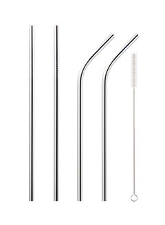 Buy 5-Piece Stainless Steel Drinking Straw Set Silver 26.7x0.6cm in Egypt