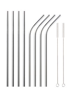 Buy 10-Piece Stainless Steel Drinking Straw Set Silver 26.7x0.6centimeter in Egypt