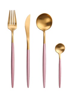 Buy 4-Piece Stainless Steel Cutlery Set Pink / Gold 16.5x26x3.5cm in UAE