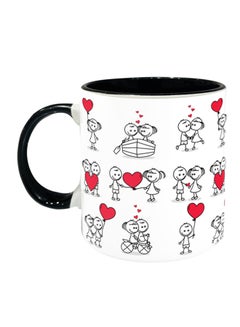 Buy Cute Couple Doodle With Hearts Printed Coffee Mug Black/White/Red 11ounce in UAE