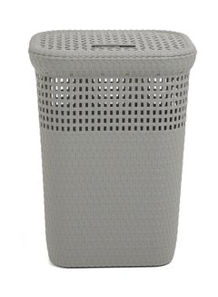 Buy Plastic Laundry Basket With Lid Anthracite 60Liters in Saudi Arabia