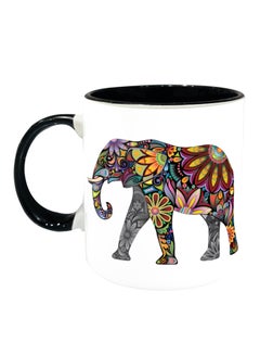 Buy Ethnic Elephant Design Printed Mug Black/White/Grey 11ounce in UAE