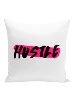 Buy Hustle Decorative Pillow White/Black/Pink 16x16inch in UAE