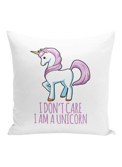 اشتري وسادة زينة مطبوع عليها عبارة "I Dont Care I Am A Unicorn" أبيض/أرجواني/أزرق 16x16 بوصة في الامارات
