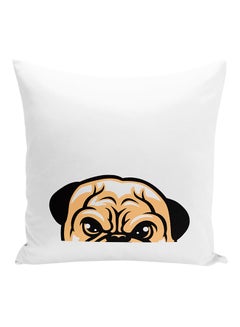 Buy Pug Pet Dog Furry Friend Printed Decorative Pillow White/Black/Beige 16x16inch in UAE