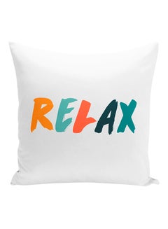 Buy Relax Meditation Relaxation Quote Decorative Pillow polyester White/Yellow/Blue 16x16inch in UAE