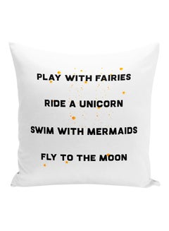 اشتري وسادة زينة مطبوع عليها عبارة Fairies Unicorn Mermaids And Moon Dreamers أبيض/أسود/أصفر 16x16 بوصة في الامارات