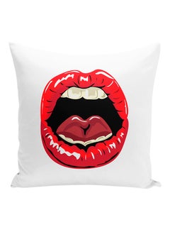 Buy Lips Decorative Pillow White/Red/Black 16x16inch in UAE