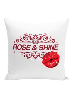 Buy Rose And Shine Lips Printed Decorative Pillow White/Red 16x16inch in UAE