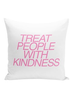 Buy Treat People With Kindness Decorative Pillow White/Pink 16x16inch in UAE