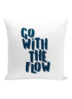 Buy Go With The Flow Decorative Pillow White/Blue 16x16inch in UAE