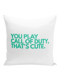 Buy Call Of Duty That's Cute Gamers Printed Decorative Pillow White/Green 16x16inch in UAE