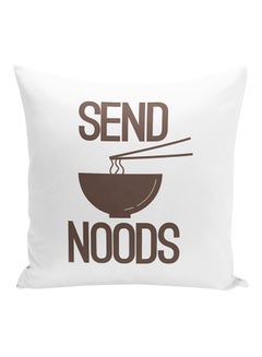 Buy Send Noods Printed Decorative Pillow White/Brown 16x16inch in UAE